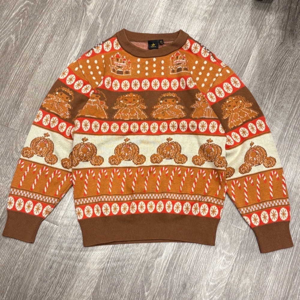Disney Parks Gingerbread Princess Holiday Christmas Fair Isle Sweater Brown XS